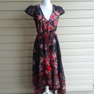 Floral Button Up Duster with Tassels